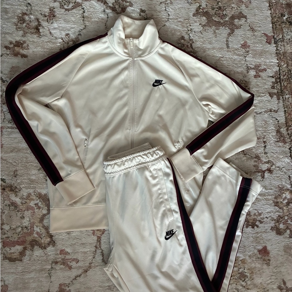Nike Cream Track Jacket & Pants with Burgundy Stripe